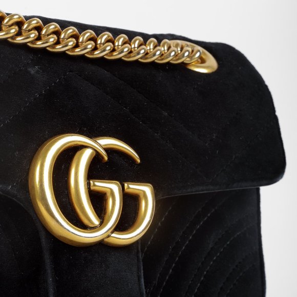 SOLD Gucci Mini Black Velvet GG Marmont Shoulder Bag - Picture 8 of 12
